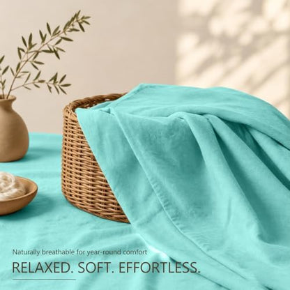 MEISHANG 100% French Linen Sheets King,4 Pcs,18-24" Extra Deep Pocket