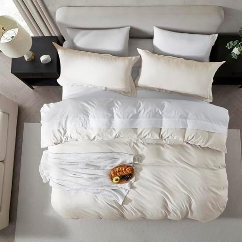 Hearth & Harbor Prewashed Queen Duvet Cover Set, Off White