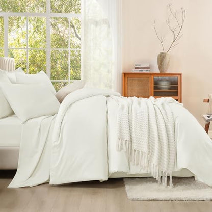 Litanika Ivory Super King Comforter Set with Sheets - 7 Pcs Bed in a Bag