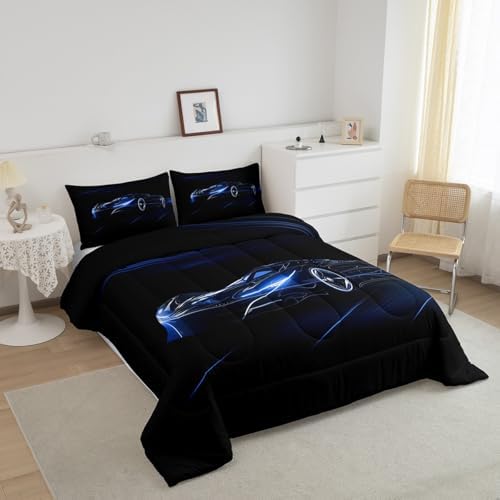 Feelyou Blue Race Car Bedding Set King Size for Kids Teens