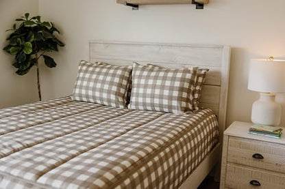 Beddy's Tan Checkered All-in-One Zipper Bedding Set for Kids/Teens - Full