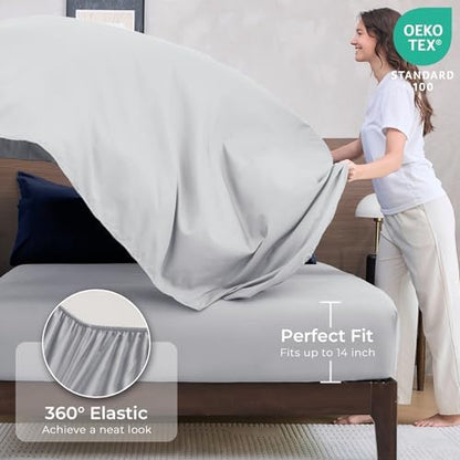 HEVUMYI 7-Piece Full Comforter Set, Navy Blue & Grey Bed in a Bag