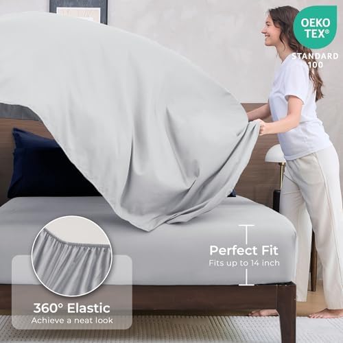 HEVUMYI 7-Piece California King Comforter Set, Navy Blue & Grey Bed in a Bag