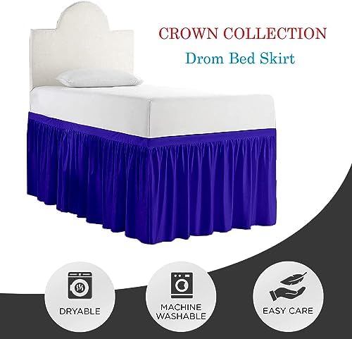 Crown Collection 34 Inch Drop Twin XL Size Dorm Bed Solid Bed Skirt Stylish Ruffled Pattern Split Corner Easy Fit Easy Care Fade & Wrinkle Resistant- Micorfiber