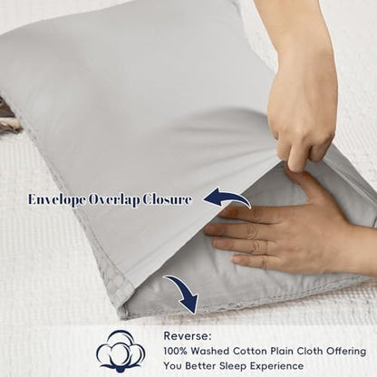 PHF Cotton Waffle Pillow Shams Standard Size 20"x26", Light Grey, No Insert