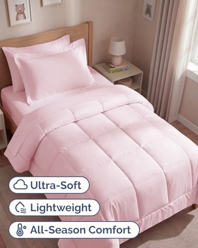 Twin Comforter Set - 5 Piece Bed in a Bag Twin Size Bed Set - Lavender Pink