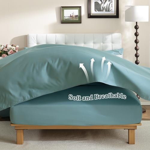 Luxudecor Queen Comforter Set 7 Pieces Bedding Sets,Teal Blue Floral Comforter and Sheet Set,Soft Microfiber Bed in a Bag for All Seasons (Teal Blue,90"x90")