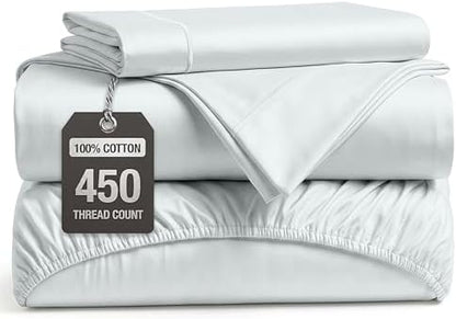 450TC 100% Cotton Twin XL Sheets - Silky Smooth Sateen Weave, Ballad Blue