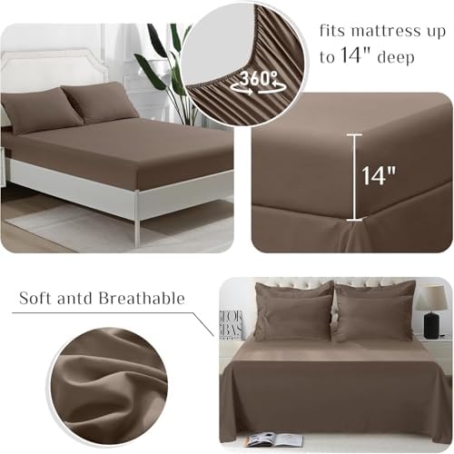 JOLLYVOGUE Twin Comforter Set, Ultra-Soft Bed in a Bag Twin Size 5 Pieces, Oeko-TEX Certified Bedding Set with Down Alternative Comforter, Sheets, Pillowcases & Shams, Brown