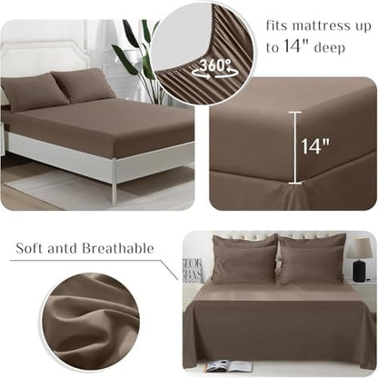 JOLLYVOGUE Full Comforter Set, Ultra-Soft Bed in a Bag Full Size 7 Pieces, Oeko-TEX Certified Bedding Set with Down Alternative Comforter, Sheets, Pillowcases & Shams, Brown