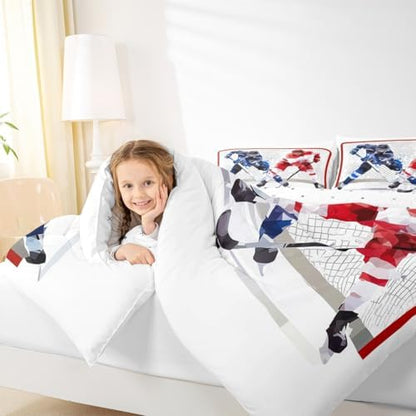 Erosebridal Hockey Bedding Comforter Sets 2pcs for Kids Boys Teens Ice Hockey Sports Bedding Comforters & Sets Twin 3D Hockey Ball Decor Duvet Soft Breathable Quilt with 1 Pillowcase White Room Decor