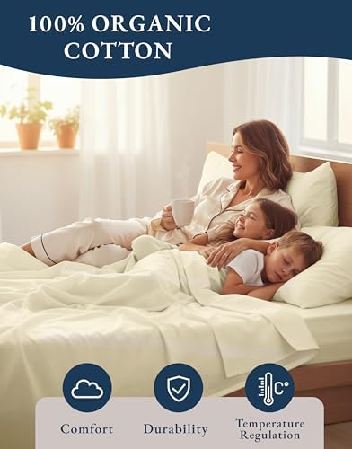 LANE LINEN Queen Size Bed Sheets 100% Organic Cotton Soft 4pc - Natural