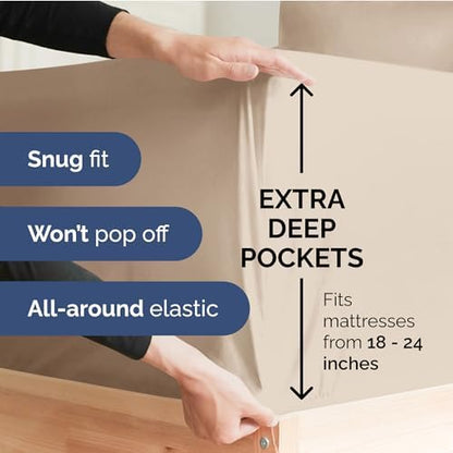 CGK Linens Extra Deep Twin XL Fitted Sheet - Dorm Room Essentials - Wheat