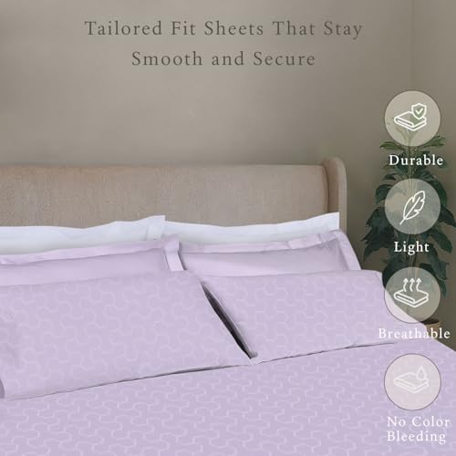 Threadmill 100% Cotton Sheets for King Size Bed | Damask Sateen All-Season 500Thread Count 4 Pc King Bed Sheets Set | Soft, Breathable Hotel Quality | Snug Fit Elastic Deep Pocket King Sheets | Lilac