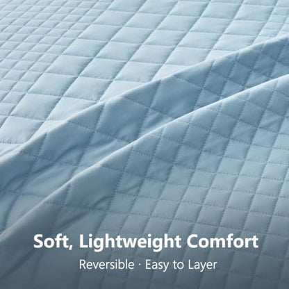 Oversized King Bedspreads 128x120, Grid Stitch, Blue Gray