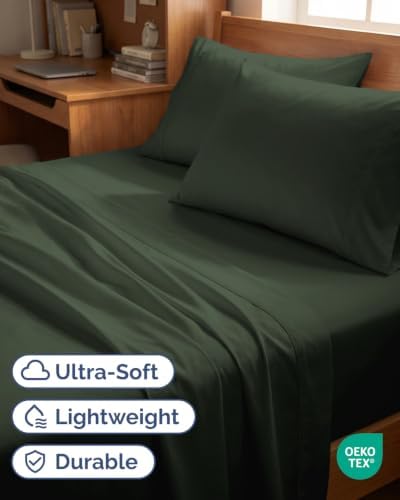 Twin 4 Piece Bed Sheet Set - Breathable & Cooling Sheets - Forest Green