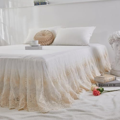 Brandream Cream Lace Bed Skirt Twin Size 18-Inch Drop Double-Layer Cotton
