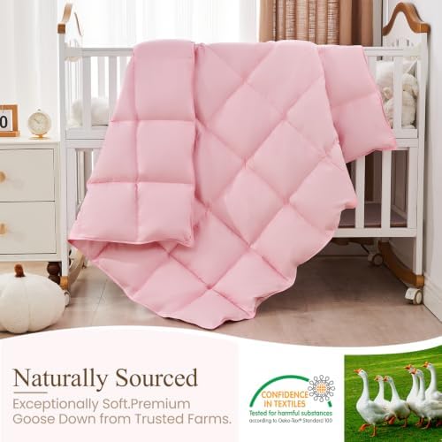 Baby/Toddler/Travel/Crib Goose Down Comforter Duvet/Blanket Multifunctional,100% Organic Cotton & Washable Unisex Kids,All Season,Pink 33x43inchs