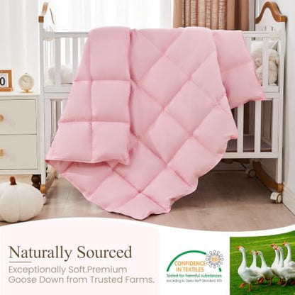 Baby/Toddler/Travel/Crib Goose Down Comforter Duvet/Blanket Multifunctional,100% Organic Cotton & Washable Unisex Kids,All Season,Pink 33x43inchs