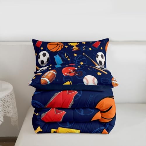 jejeloiu Sports Theme Comforter Set Basketball Soccer Bedding Set Twin Size