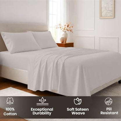 SGI bedding 100% Egyptian Cotton Sheets Queen Size – Cooling Sheets, Soft Breathable Silver Bedding, Luxury Bedding, Luxury Hotel Sheet Set, Deep Pocket 16", 4 Piece Set