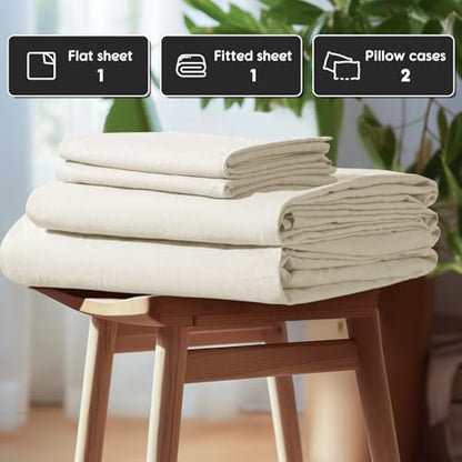 SONORO KATE 100% French Linen King Size Sheets Set,Extra Deep Pocket,4PC