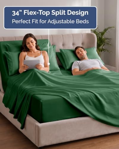 Extra Deep Flex Top Split Head King Sheet Set - 6pc Sheets - Emerald Green