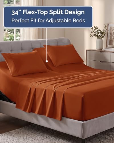 Flex Top Split Head King Sheet Set - 4 Piece Extra Deep Sheets - Terracotta