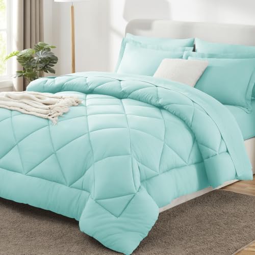 CozyLux Queen Comforter Set 88"x88" Spa Blue - 7 Piece Bed in a Bag