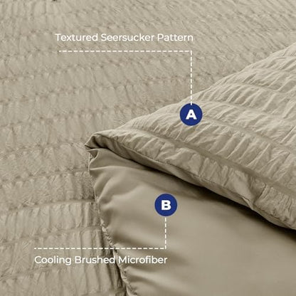 HYMOKEGE Linen Twin Size Duvet Cover, Ultra Soft 2-Piece Seersucker Duvet Cover Set with Zipper Closure, Soft Brushed Microfiber Bedding Set with 8 Corner Ties (68"x90", 1 Pillowshams)