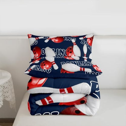 Erosebridal Bowling Party Bedding Comforter Sets Bowling Ball Bedding Set Full for Boys Girls Sport Gaming Duvet Insert Bowling Print Quilted Comforter Kids Teens Sports Themed Room Decor Bedding 3pcs