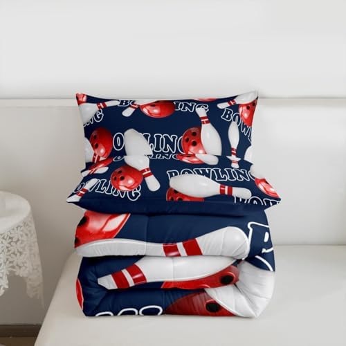 Erosebridal Bowling Party Bedding Comforter Sets Bowling Ball Bedding Set Twin for Boys Girls Sport Gaming Duvet Insert Bowling Print Quilted Comforter Kids Teens Sports Themed Room Decor Bedding 2pcs