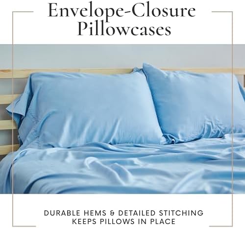 Bamboo Bay 6 Piece Queen Size Sheet Set, 100% Viscose Made from Bamboo, Breathable, Ultra Soft Cooling Bed Sheets for Hot Sleepers, Beddings with Deep Pockets Fit 16" Mattress, Light Blue