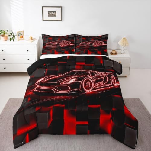 Feelyou Red Race Car Comforter Set King Size Bedding Set