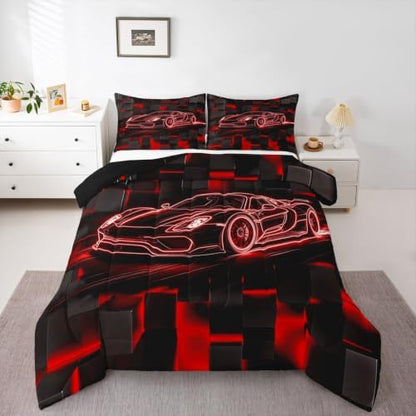 Feelyou Red Race Car Comforter Set King Size Bedding Set