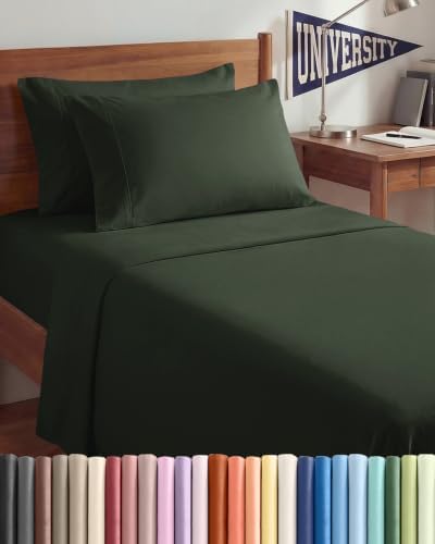 Twin XL 4 Piece Sheet Set - College Dorm Room Essentials - Forest Green