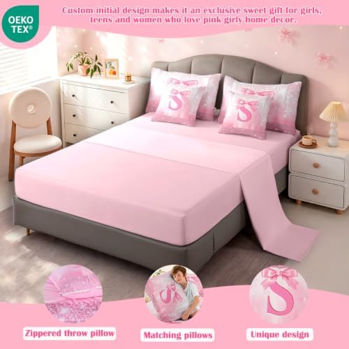 Feelyou Boys Girls Pink Bowknot 7 Pieces Bedding Set King Size