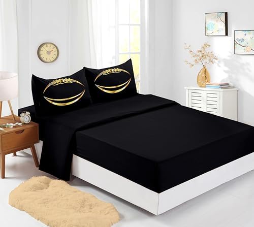 Football Comforter Sets,6 PCS Football Bedding Set for Boys,Kids Comforter Sets for Boys,Full Black and Gold Comforters Sets for Boy,Bed in A Bag with Sheets