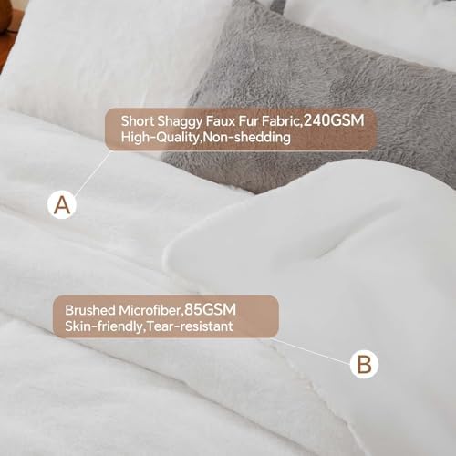 BEDELITE Faux Fur Twin Comforter Set White,Warm Bedding with 1 Pillowcase