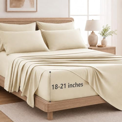 CozyLux King Size Sheets Set 6-Piece, 21-Inch Deep Pocket, Soft Feel