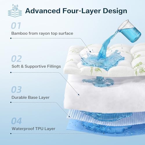 Waterproof King Size Mattress Topper Viscose Derived from Bamboo, Extra Thick Mattress Pad for Back Pain, Cooling Mattress Topper with Deep Pocket 8"-21", Green,King
