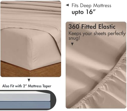 RUVANTI 100% Cotton Full Sheet Set, Percale Full Size Sheets, Sand Stone