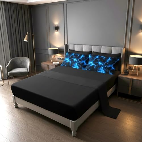 QOOMO Blue Lightning 7 Pieces Comforter Set Queen,Neon Bedding Set for Kids