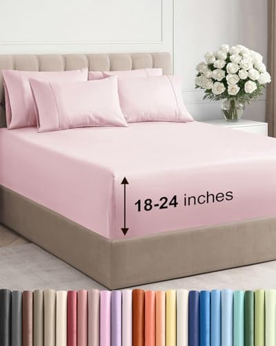 Extra Deep Queen Sheet Set - 6 Piece Breathable & Cooling - Lavender Pink