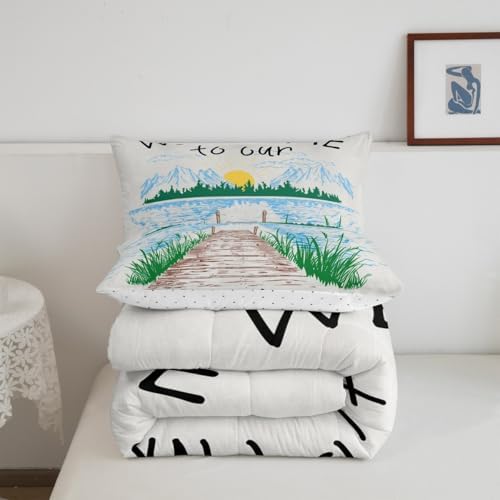 Lake House Comforter Set Full Size Rustic Farmhouse Bedding Set for Kids Adults Women Teens Cabin Home Room Decor Watercolor Lake Mountain Scenery Quilted Duvet Retro Plaid Print Duvet Insert 3pcs