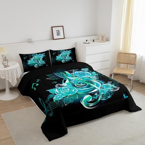 Feelyou Teal Music Note Comforter Set Twin Size Boys Girls Teens