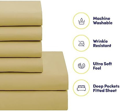 Sweet Home Collection 7 Piece Comforter Set Bag Solid Color All Season Soft Down Alternative Blanket & Luxurious Microfiber Bed Sheets, Camel, Full