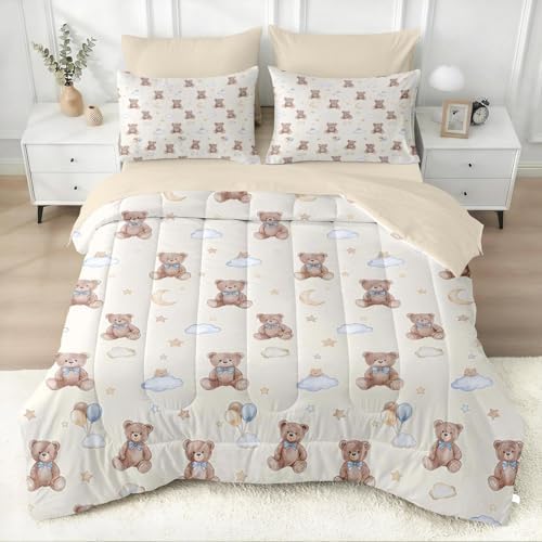 WeCozy Full Comforter Set with Sheets, 7 Pieces Cute Bear Bedding