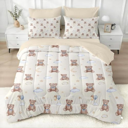 WeCozy Full Comforter Set with Sheets, 7 Pieces Cute Bear Bedding