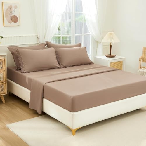 Andency Oversized King Comforter Set, 7 Pieces Taupe Bedding